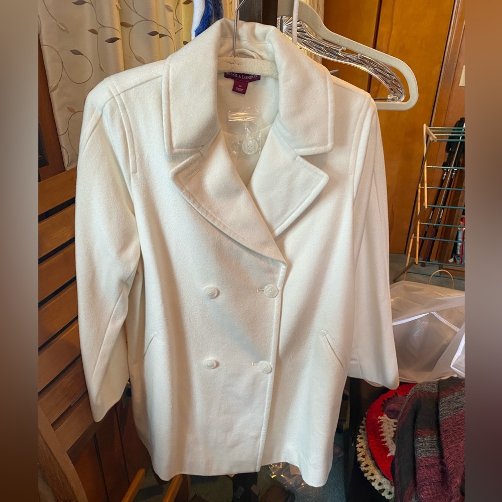 Jessica London ivory white double breasted wool coat 14